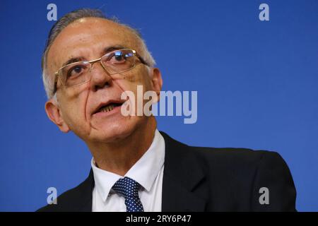 Bruxelles, Belgique. 29 septembre 2023. La commissaire européenne Ylva Johansson et le ministre colombien de la Défense nationale Ivan Velasquez tiennent une conférence de presse conjointe dans le cadre du dialogue UE-Colombie sur les drogues à Bruxelles, en Belgique, le 29 septembre 2023. Crédit : ALEXANDROS MICHAILIDIS/Alamy Live News Banque D'Images