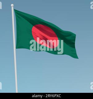 Waving Flag du Bangladesh sur mât. Modèle pour la conception de l'affiche de la fête de l'indépendance Illustration de Vecteur