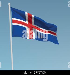 Waving Flag de l'Islande le mât. Modèle pour la conception de l'affiche de la fête de l'indépendance Illustration de Vecteur