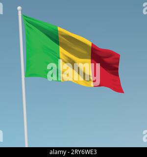 Waving Flag du Mali le mât. Modèle pour la conception de l'affiche de la fête de l'indépendance Illustration de Vecteur