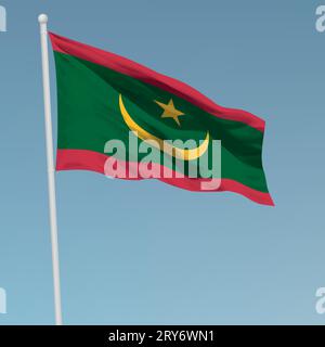 Waving Flag de Mauritanie sur mât. Modèle pour la conception de l'affiche de la fête de l'indépendance Illustration de Vecteur