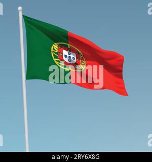 Waving Flag du Portugal au mât. Modèle pour la conception de l'affiche de la fête de l'indépendance Illustration de Vecteur