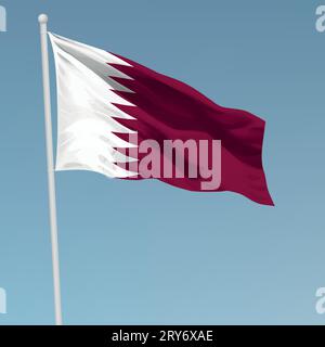 Waving Flag du Qatar sur mât. Modèle pour la conception de l'affiche de la fête de l'indépendance Illustration de Vecteur