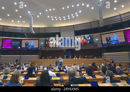 Bruxelles, Belgique. 29 septembre 2023. Une conférence est organisée au Parlement européen pour marquer le début de l’année académique de l’université VUB à Bruxelles, le vendredi 29 septembre 2023. BELGA PHOTO TIMON RAMBOER crédit : Belga News Agency/Alamy Live News Banque D'Images