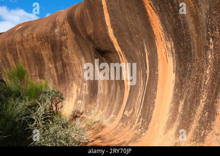 La formation de vagues à Elachbutting Rock, un affleurement granitique dans la région de Wheatbelt en Australie occidentale. Banque D'Images