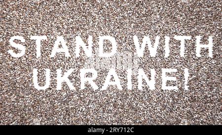 Concept conceptuel grande communauté de personnes formant STAND AVEC L'UKRAINE message . 3d illustration métaphore de la solidarité, de la coopération, de la compassion Banque D'Images