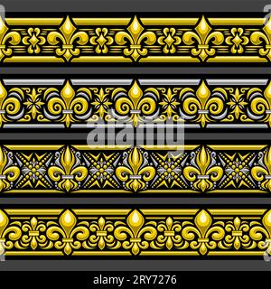 Vector Fleur de LIS Ornament, bordures sans couture avec illustration de motifs fleur de lis argentés et jaunes, bordure répétitive horizontale avec g orné Illustration de Vecteur