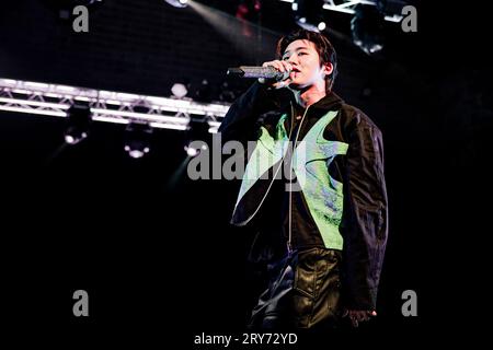 Italie 28 septembre 2023 B.I - le rappeur k-pop Kim Han-bin Love or Die Europe Tour - live au club Alcatraz à Milan © Andrea Ripamonti / Alamy Banque D'Images