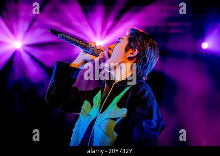 Italie 28 septembre 2023 B.I - le rappeur k-pop Kim Han-bin Love or Die Europe Tour - live au club Alcatraz à Milan © Andrea Ripamonti / Alamy Banque D'Images