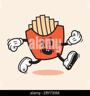 French Fries Cartoon Character Vintage Cute French Fries Cartoon Mascot Design Illustration French Fries Vector Mascot Cartoon Character Illustration de Vecteur