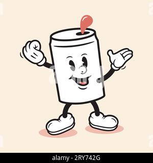 Vintage Soda CAN Retro CAN Character Retro Beverage Cartoon Character dessiné à la main Cartoon style Illustration de Vecteur