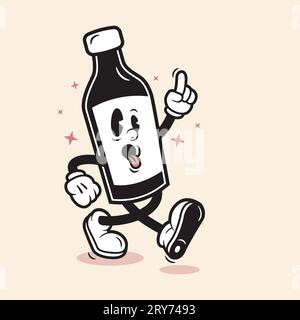 Bouteille de bière Mascot en verre Cartoon Walking Glass Bottle Cartoon Character Funny Mascot Glass Character Illustration de Vecteur