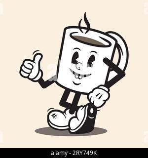 Mascotte Coffee Cup Cartoon personnage mignon Mascot Coffee Cartoon logo Happy Coffee Cup Mascot Cartoon Vintage style Coffee Vector Cartoon Illustration de Vecteur