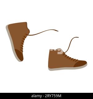 Courir, bouger en chaussures de sport. Baskets classiques de style plat avec de longs lacets. Illustration de Vecteur