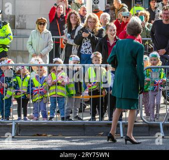 Southport, Merseyside Royaume-Uni 29 sept 2023 H..R.H. La PRINCESSE ROYALE à la Légion royale britannique, Armed Forces Charity 100ans anniversaire événement de re-dédicace commémorative à Southport, crédit MediaWorldImages/AlamyLiveNews Banque D'Images