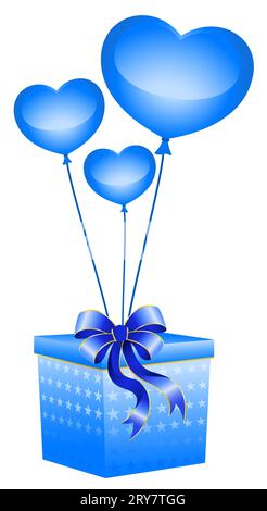 Cadeau de Noël avec des ballons en forme de coeurs sur un W. Banque D'Images