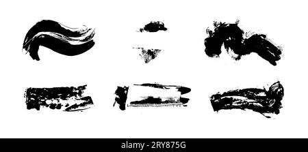 Ensemble de coups de pinceau avec de la peinture, vrais coups faits à la main, ensemble de coups vectoriels en couleur noire Banque D'Images