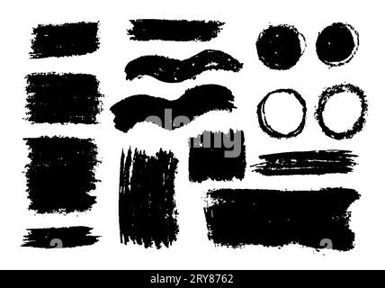 Ensemble de traits faits avec du graphite, véritables traits faits à la main avec différentes formes, circulaires, ondulés, allongés ; ensemble de traits vectoriels en couleur noire. Banque D'Images