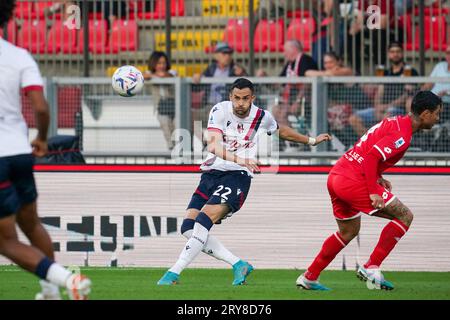 Monza, Italie. 28 septembre 2023. Charalampos Lykogiannis (#22 Bologne FC 1909) lors de l'AC Monza contre Bologne FC 1909, Serie A, au U-Power Stadium de Monza le 28 septembre 2023. (Photo Alessio Morgese/NurPhoto) crédit : NurPhoto SRL/Alamy Live News Banque D'Images