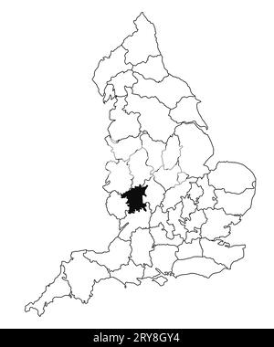 Carte du comté de Worcestershire en Angleterre sur fond blanc. Carte du comté unique mise en évidence en noir sur la carte administrative de l'Angleterre.. Roi Uni Banque D'Images