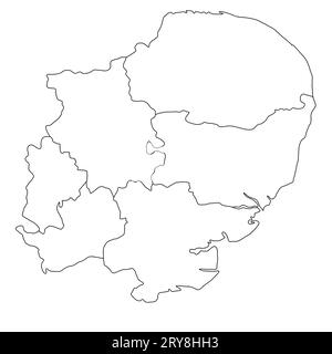 Carte de qualité de contour de l'est de l'Angleterre est une région de l'Angleterre, avec les frontières des comtés cérémoniels. Banque D'Images