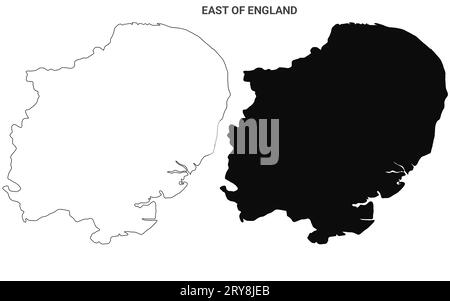 Carte East Anglia, ensemble de cartes administratives de l'est de l'Angleterre - carte vierge de contour Banque D'Images