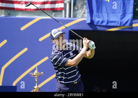 29 septembre 2023 ; Marco Simone Golf and Country Club, Guidonia Montecelio, Rome, Italie ; 44e Ryder Cup Matches, Europe contre USA, jour 1 ; Jordan Spieth Banque D'Images