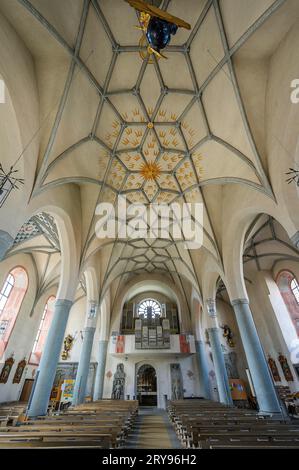 Orgue loft, église collégiale catholique romaine de St. Philipp et St. Jakob, l'église paroissiale actuelle est un bâtiment classé, Bad Groenenbach, Bavière Banque D'Images