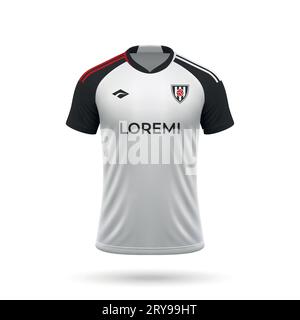 Maillot de football réaliste 3d dans le style Fulham, modèle de chemise pour kit de football 2023 Illustration de Vecteur