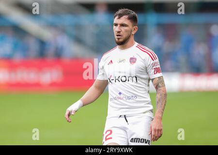 Gliwice, Pologne. 24 septembre 2023. Deian Sorescu de Rakow Czestochowa vu en action lors du match de football polonais PKO Ekstraklasa League 2023/2024 entre Ruch Chorzow et Rakow Czestochowa au stade Gliwice Muncipal. Note finale : Ruch Chorzow - Rakow Czestochowa 3:5 (photo Grzegorz Wajda/SOPA Images/Sipa USA) crédit : SIPA USA/Alamy Live News Banque D'Images