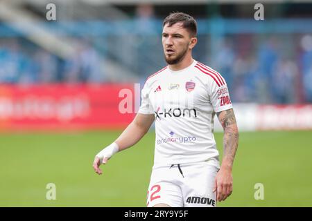 Gliwice, Pologne. 24 septembre 2023. Deian Sorescu de Rakow Czestochowa vu en action lors du match de football polonais PKO Ekstraklasa League 2023/2024 entre Ruch Chorzow et Rakow Czestochowa au stade Gliwice Muncipal. Note finale : Ruch Chorzow - Rakow Czestochowa 3:5 crédit : SOPA Images Limited/Alamy Live News Banque D'Images