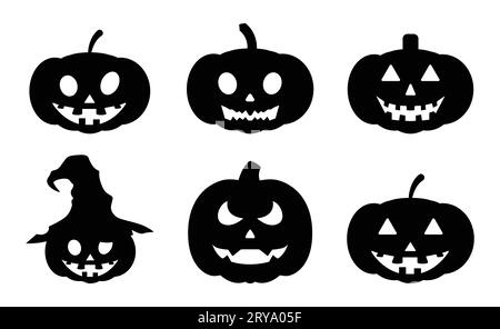 Ensemble silhouette de citrouille Halloween. Halloween. Visages souriants de lanterne Éléments de citrouille Halloween pour la décoration et les affiches. Illustration de Vecteur