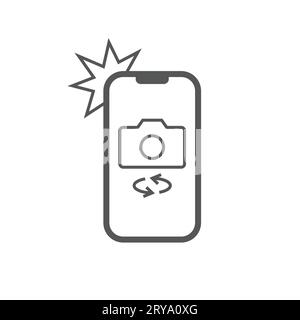 Smartphone simple icône avec appareil photo et flash. Téléphone moderne avec signe de photo pour la conception Web. Elément de contour vectoriel isolé. SPE 10 Illustration de Vecteur