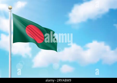 Agitant le drapeau du Bangladesh sur fond de ciel. Modèle pour la conception d'affiche de jour d'indépendance Illustration de Vecteur