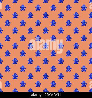 Motif sans couture de style Pop Art Vivid Blue Gingerbread Man cookies sur fond orange rose Banque D'Images