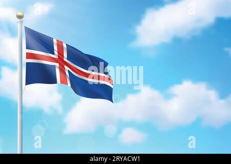 Agitant le drapeau de l'Islande sur fond de ciel. Modèle pour la conception d'affiche de jour d'indépendance Illustration de Vecteur