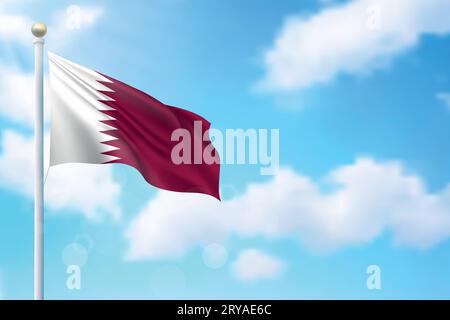 Agitant le drapeau du Qatar sur fond de ciel. Modèle pour la conception d'affiche de jour d'indépendance Illustration de Vecteur