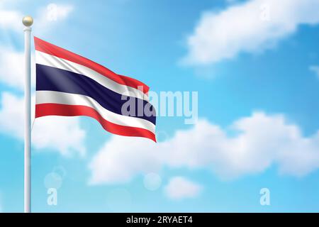 Agitant le drapeau de la Thaïlande sur fond de ciel. Modèle pour la conception d'affiche de jour d'indépendance Illustration de Vecteur