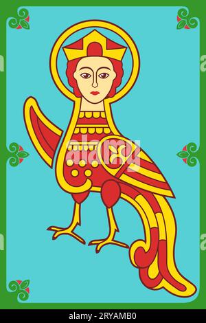 Affiche de Siren ou Paradise Bird, Firebird. Symbole folklorique ancien. Illustration vectorielle. Illustration de Vecteur