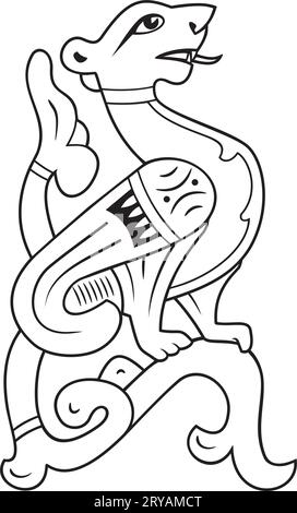 Winged Dog. Symbole de fertilité folklorique antique. Clipart de vecteur de contour. Illustration de Vecteur