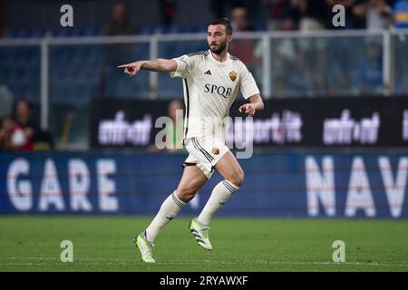 Bryan Cristante de L'AS Roma fait des gestes lors du match de football Serie A entre Genoa CFC et AS Roma. Banque D'Images