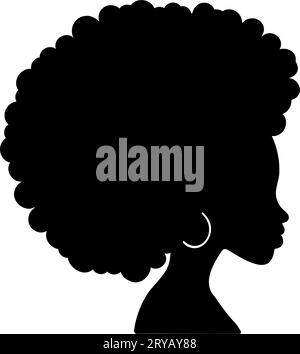 silhouette de profil de tête de femme de coiffure afro des années 70. Illustration vectorielle Illustration de Vecteur