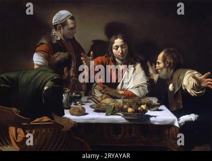 Caravaggio / souper à Emmaus, 1601. Huile sur toile, 141 x 196,2 cm NG 172. MUSÉE : NATIONAL GALLERY, LONDRES, ROYAUME-UNI. Banque D'Images