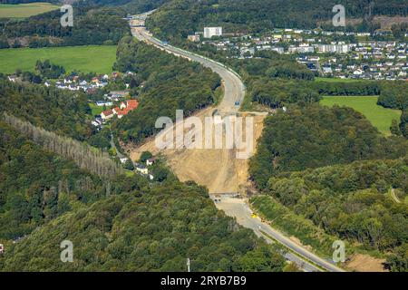 Luftbild, Abgerissene und gesprengte Talbrücke Rahmede der Autobahn A45, Baustelle für Neubau, Gevelndorf, Lüdenscheid, Sauerland, Nordrhein-Westfalen, Deutschland ACHTUNGxMINDESTHONORARx60xEURO *** vue aérienne, démolie et détruit viaduc Rahmede de l'autoroute A45, chantier de construction pour nouvelle construction, Gevelndorf, Lüdenscheid, Sauerland, Rhénanie du Nord Westphalie, Allemagne ATTENTIONxMINDESTHONORARx60xEURO Banque D'Images