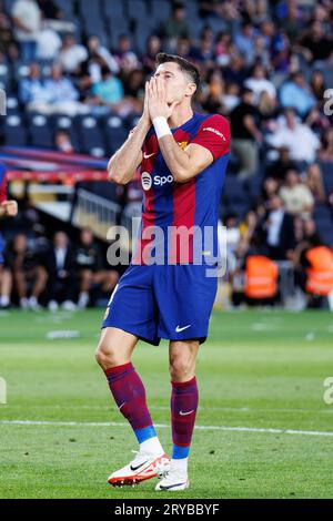 Barcelone, Espagne. 23 septembre 2023. Robert Lewandowski en action lors du match de LaLiga EA Sports entre le FC Barcelone et le RC Celta de Vigo à l'Esta Banque D'Images