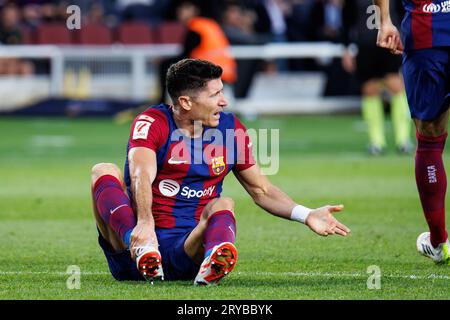 Barcelone, Espagne. 23 septembre 2023. Robert Lewandowski en action lors du match de LaLiga EA Sports entre le FC Barcelone et le RC Celta de Vigo à l'Esta Banque D'Images