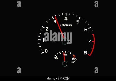 Tableau de bord avec tachymètre, odomètre. Détails de voiture. Le tableau de bord de la voiture affiche 3 mille tr/min. Détails du tableau de bord avec voyants lumineux. Intérieur moderne de ca Banque D'Images