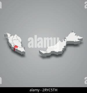 Negeri Sembilan situation dans la Malaisie carte isométrique 3D. Illustration de Vecteur