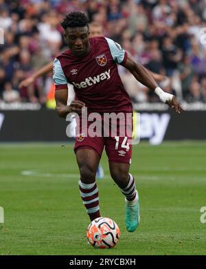 LONDRES, ANGLETERRE - 30 SEPTEMBRE : Mohammed Kudus de West Ham United lors du match de Premier League entre West Ham United et Sheffield United au London Stadium le 30 septembre 2023 à Londres, Angleterre. (Photo de Dylan Hepworth/MB Media) Banque D'Images