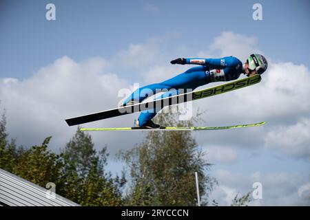 Hinzenbach, Autriche. 30 septembre 2023. Le Grand Prix d'été FIS Skisprung se déroule sur la colline de saut à ski près d'Eferding ©Andreas Stroh / Alamy Live News Banque D'Images